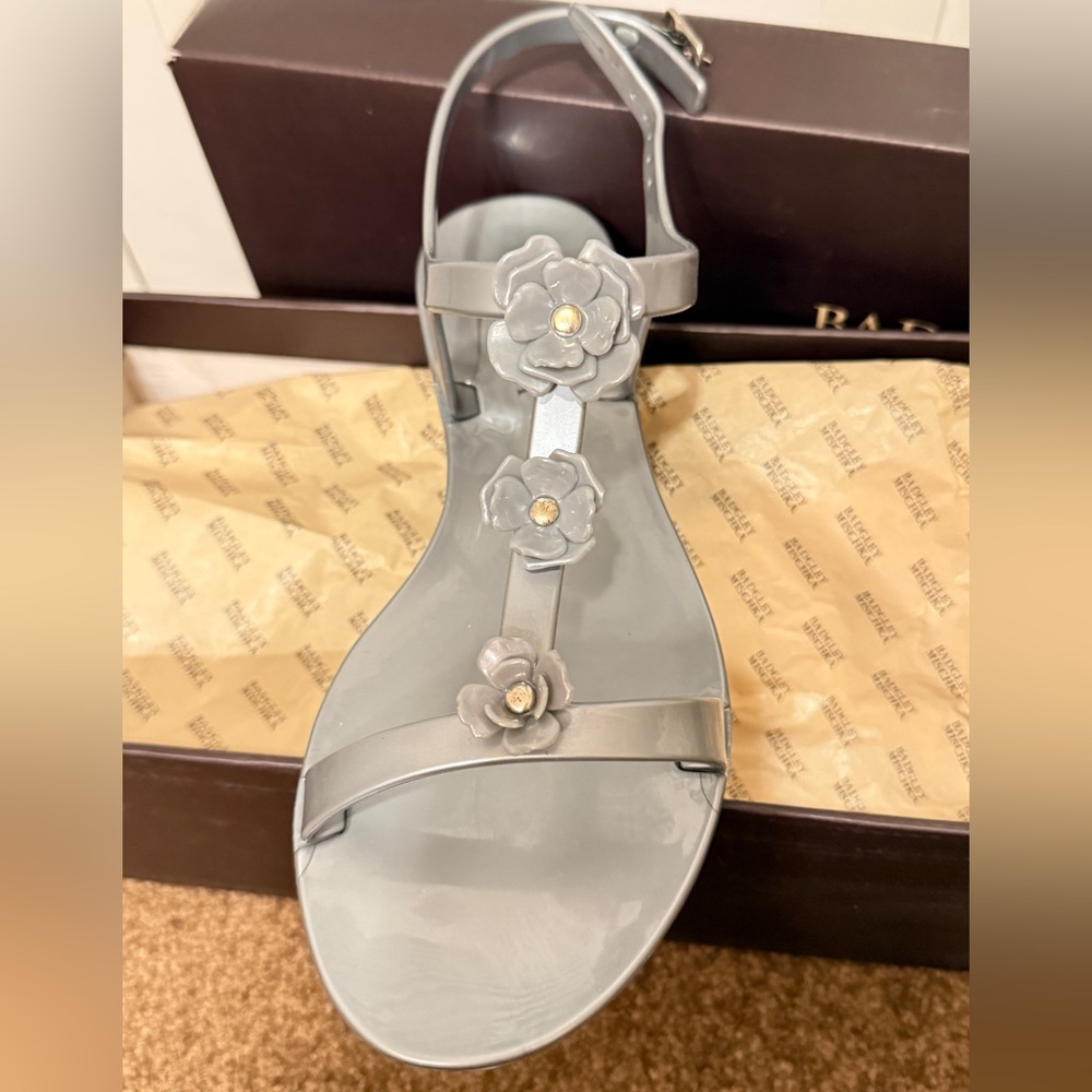 Badgley Mischka Silver Bahama Jelly Sandals with Floral Details